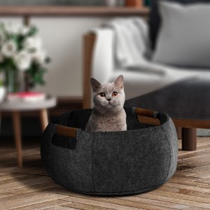 Wholesale Pet Sleeping Bed Custom Washable Comfortable Felt Cat Cave Soft Cat Bed For Pet