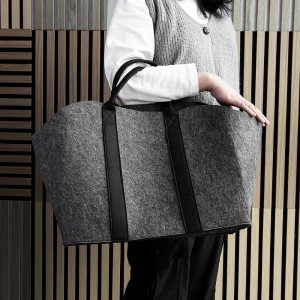 Eco-friendly Best Selling Grey Felt Handbag with Woven Handles