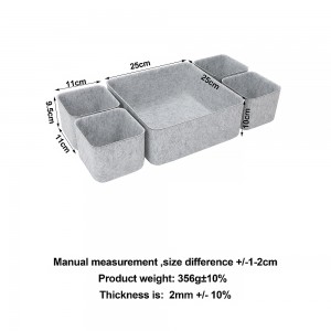 Classic Square 5-Piece Light Gray Felt Organizer Set – Custom Weight – Factory Direct